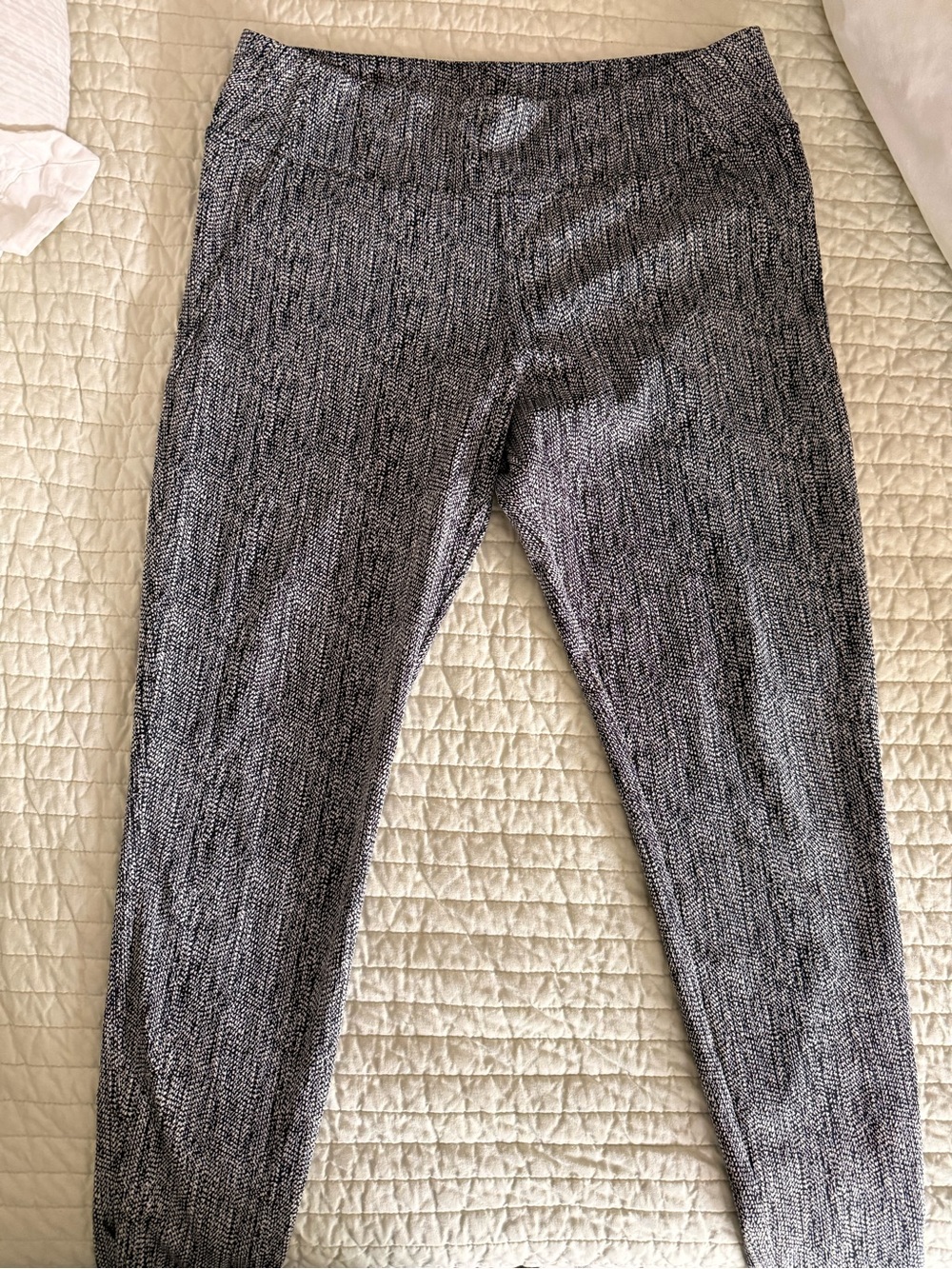 Athleta Black and White Marled Track Joggers with Zipper Ankle Detail